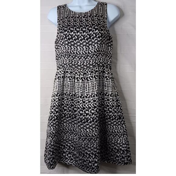 Cynthia Rowley Metallic Geo Pattern Fit & Flare Dress Black White Silver Size 2 - Picture 1 of 14